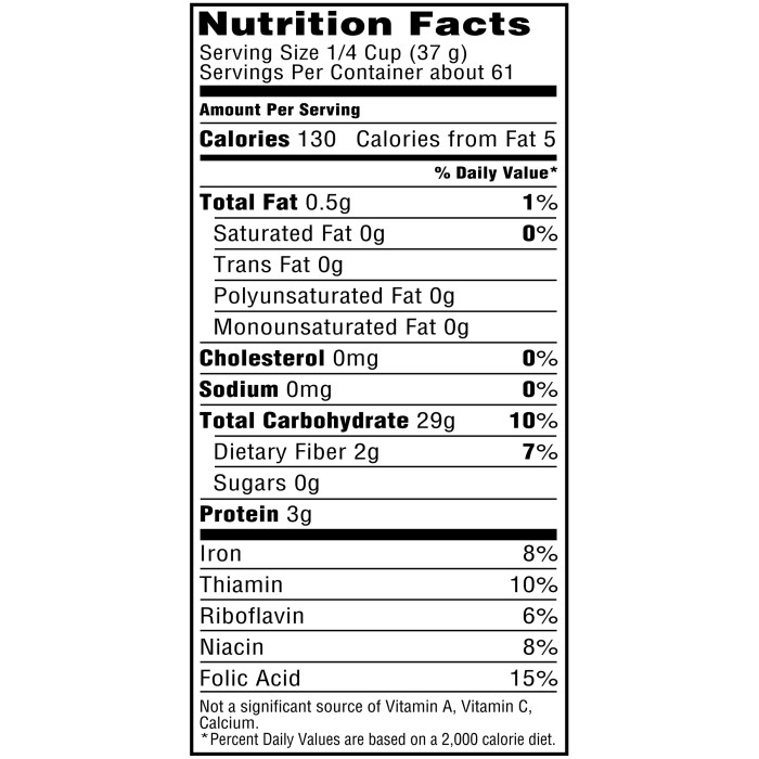 Nutrition facts for grits