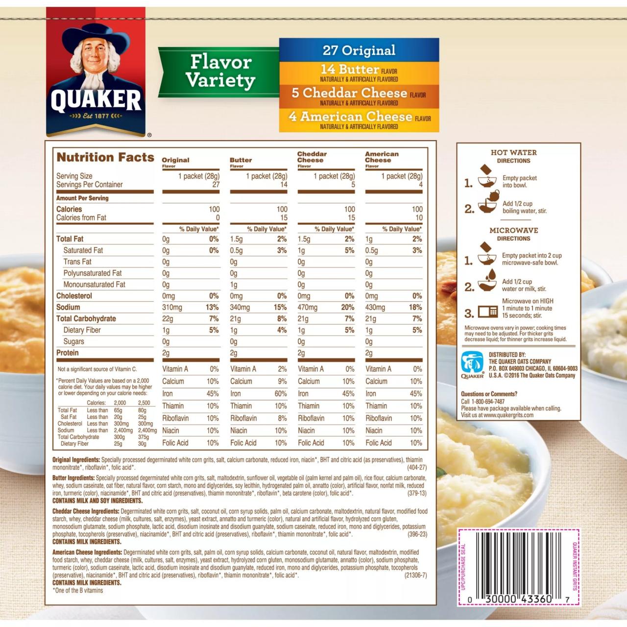 Nutrition facts for grits