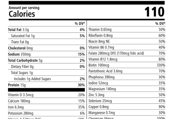 Nutrition facts in herbalife shake