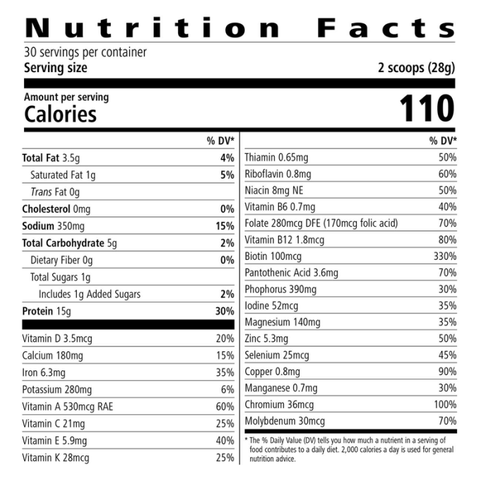 Nutrition facts in herbalife shake