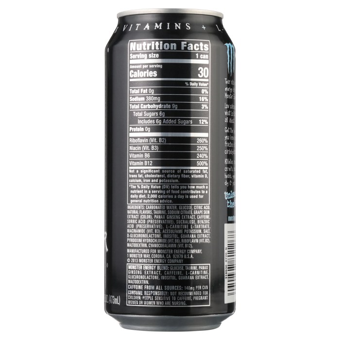 Monster energy low carb nutrition facts