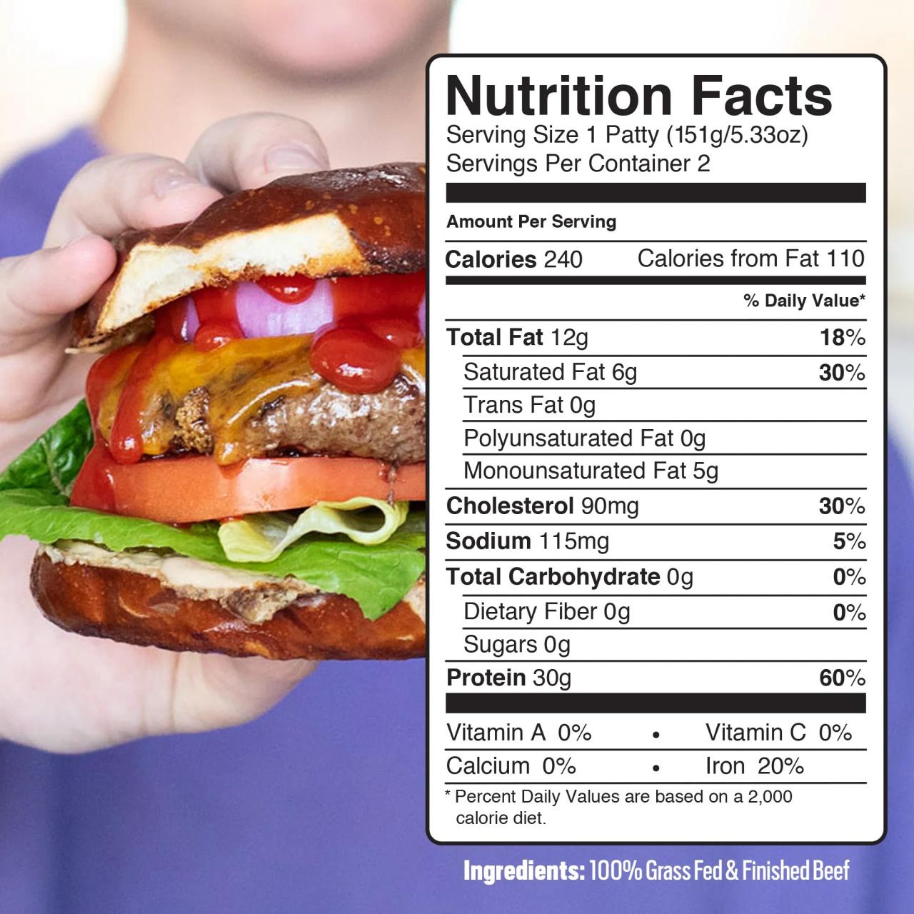 Nutrition facts burger patty